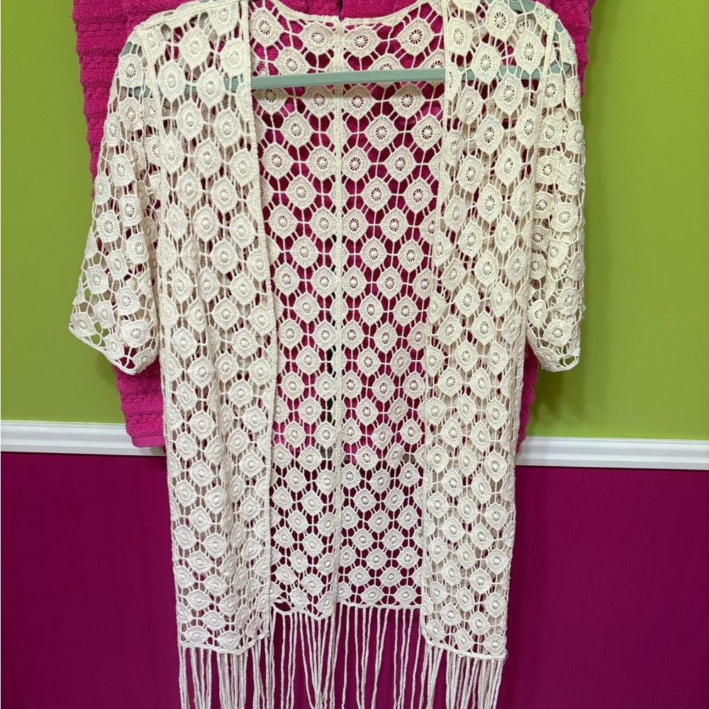 Stylish Cream Crochet Duster